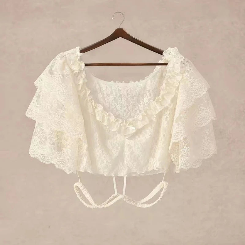 The Palais Royal Lolita Blouse | French Vintage Ruffled Crop Top | Sweet Flare Sleeve Lace Blusa | Parisian Princess