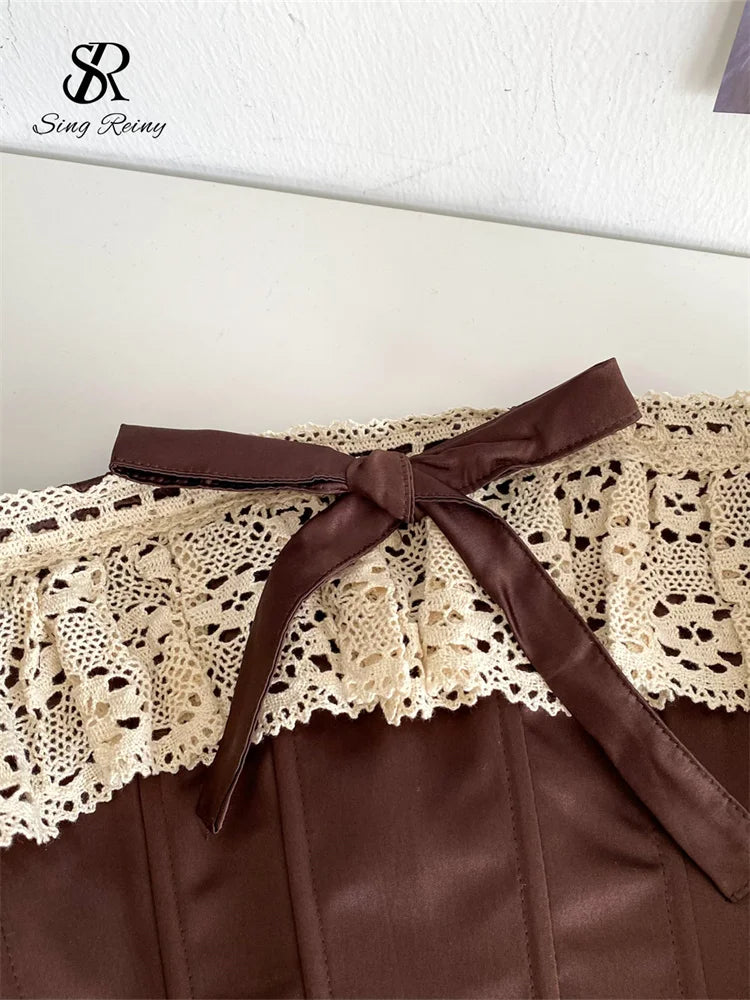 SINGREINY Sexy Vintage Strapless Tops Sleeveless Bow Lace Spliced Backless Bandage Camis 2025 Ladies Slim Sexy Streetwear Corset