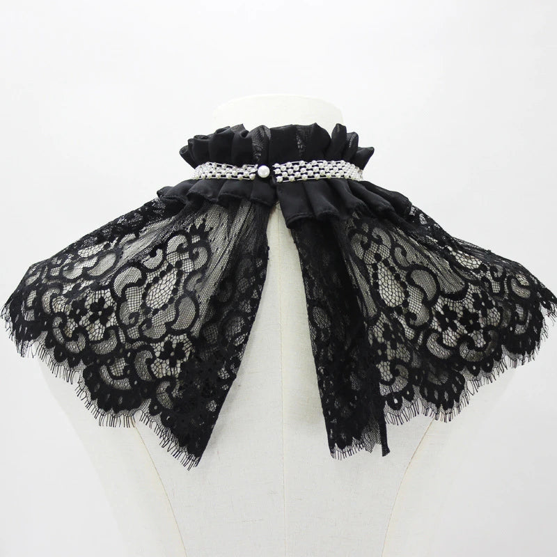Elegant Hollow Embroidery High Collar Shawl Ruffled Fake Collar White Scarf Half Shirt Decorative Stand Collar