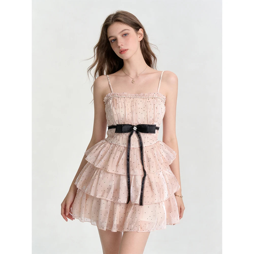 The Madeleine Pink Polka Dot Manteau | Parisian Bow Evening Mini | French Heritage A-Line Frock | 2026 Spring-Summer Atelier Collection