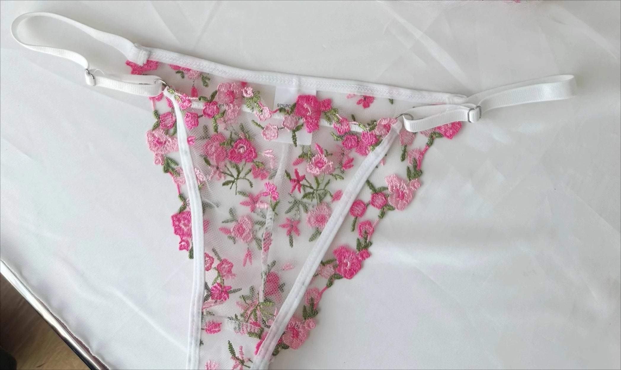 Parisian French Lingerie Set Sheer Tulle, Pink Floral Embroidery Bra Bralette, Sexy Pure Matching Set BANERDANNI Sexy Tushy Bras