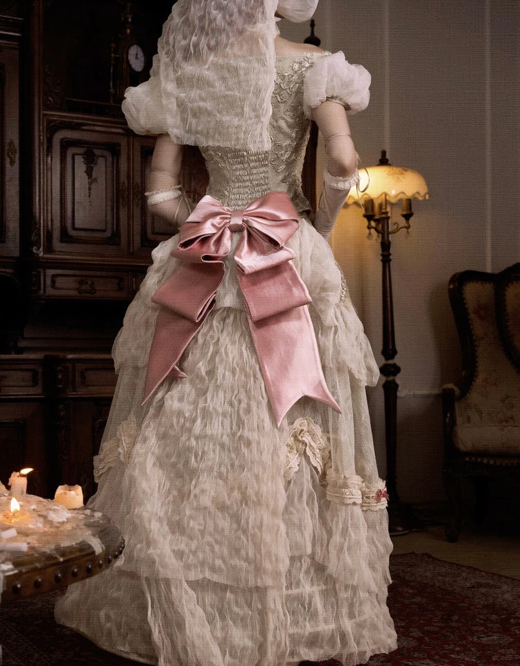The Amore Lovecore Trailing Princess Skirt | Bustle Lift A-Line Maxi | Removable Bow Lolita Skirt | Parisian Princess