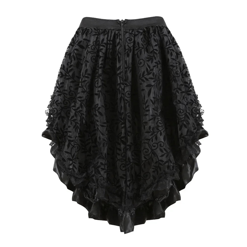 The Trianon Asymmetrical Lace Skirt | Vintage High-Low Floral Ruffle Overlay | Medieval Burlesque Half-Slip Costume | Parisian Princess