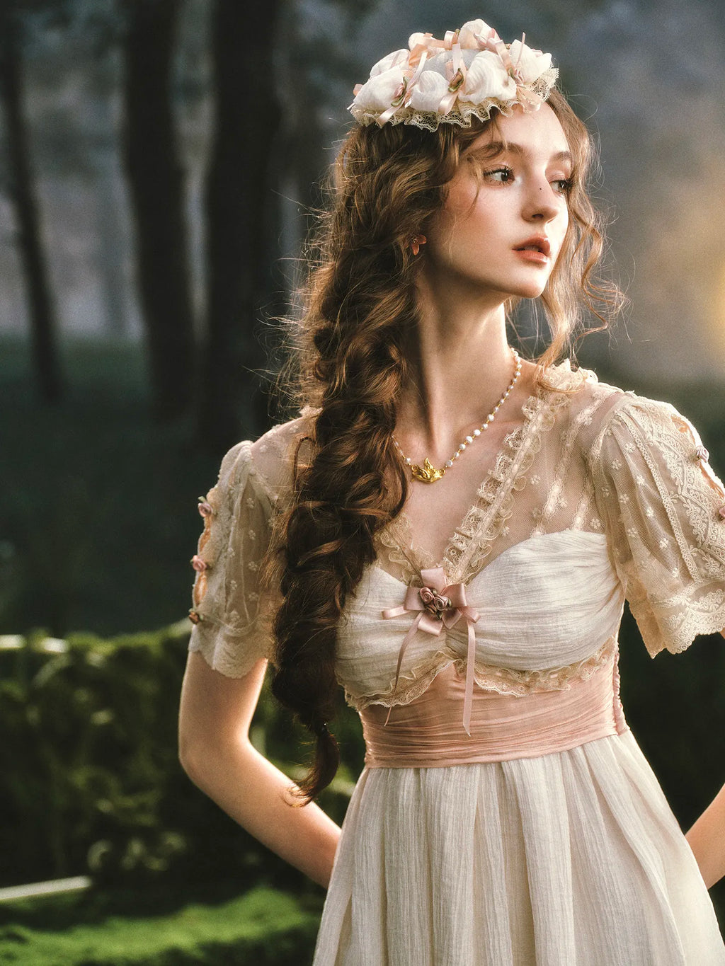 The Tuileries Chiffon Gown | French V-Neck Lace-Up Maxi | Trumpet Empire Waist Dress | Parisian Princess