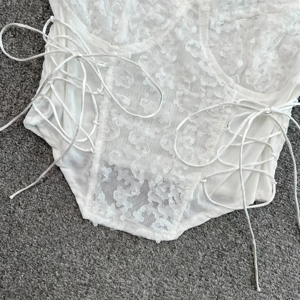 Flower Lace Tank Top Fish Bone Crop Design Inner Strap French Tube Tops Y2k Cute Pink Corset Summer Wear