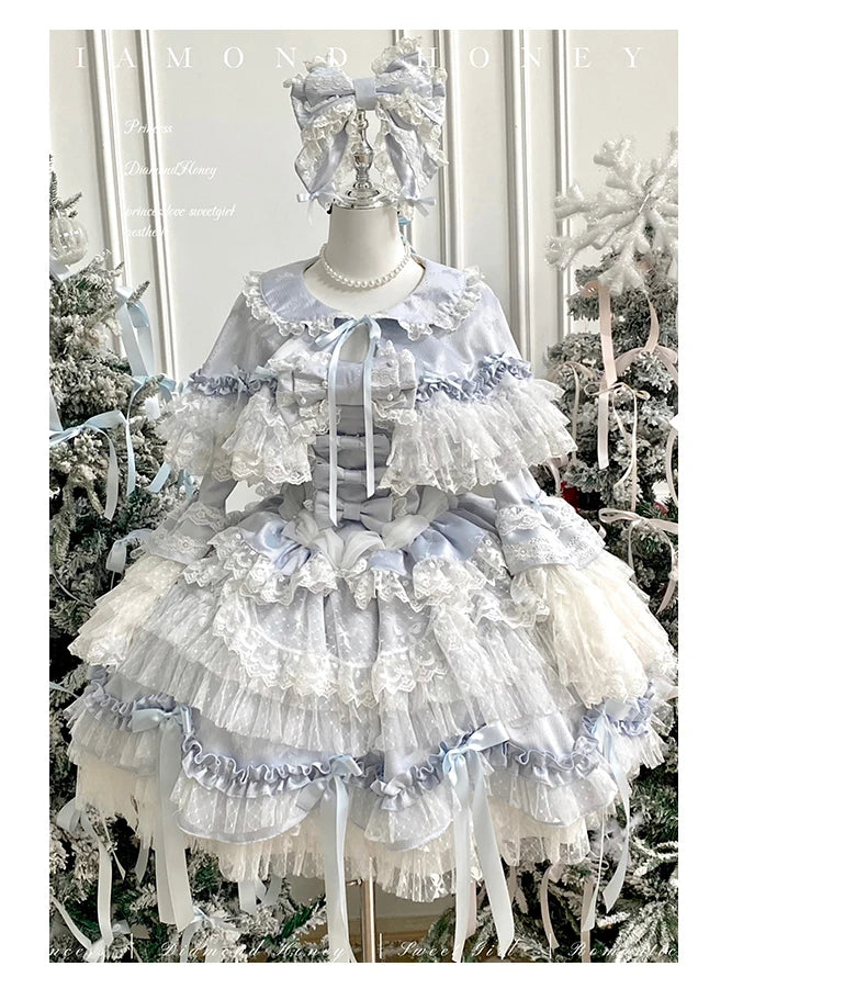 Pink Lolita Princess Dress Women's Bow Lace Heavy Industry Sweet Elegant Birthday Party Evening Dress Lady Suspender Dress Cloak