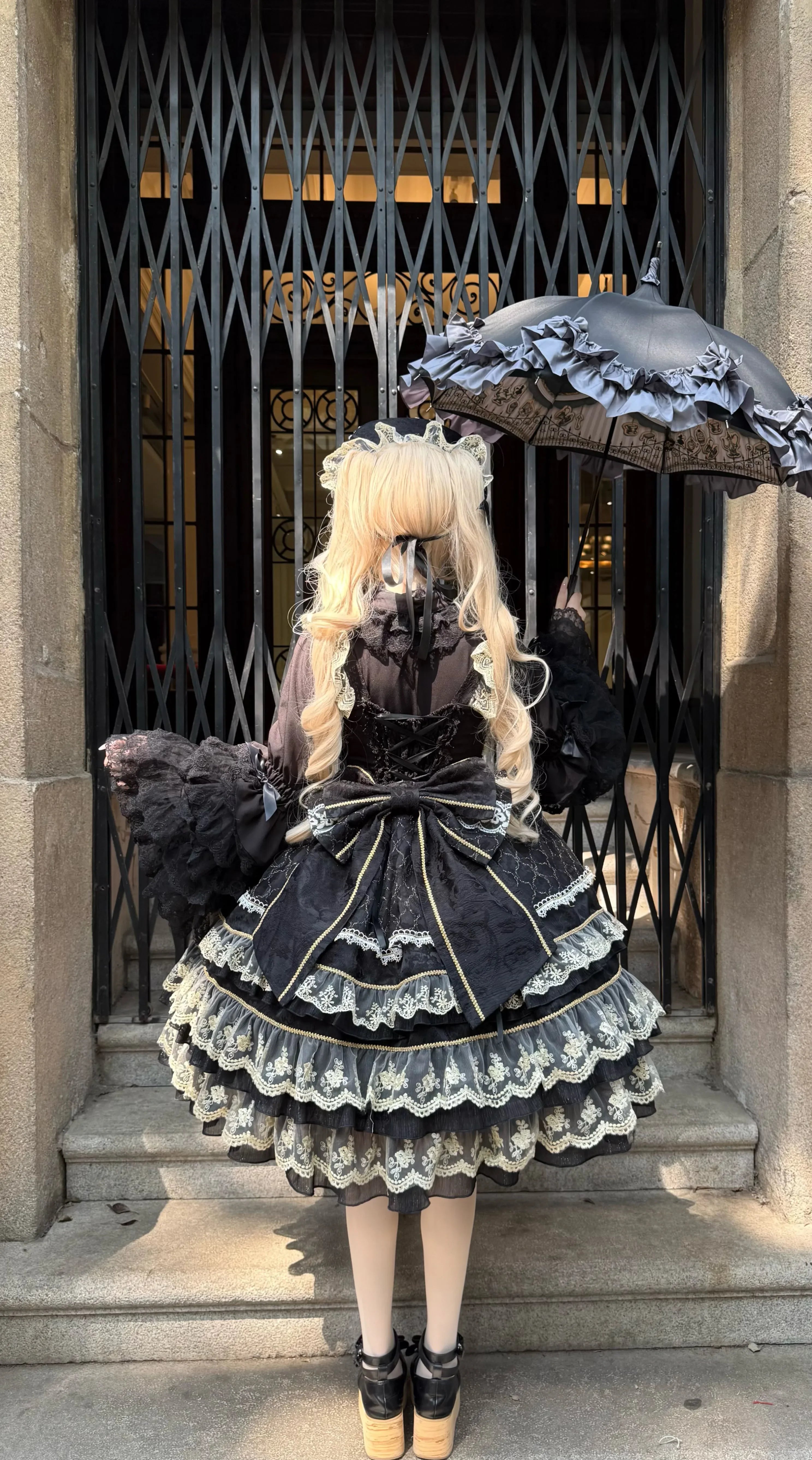 Original Gothic Cos Suspender Dress Jsk Summer New Female Slim-Fit Elegant Cute Bow Cake Dresses Women's Lolita Birthday Dress