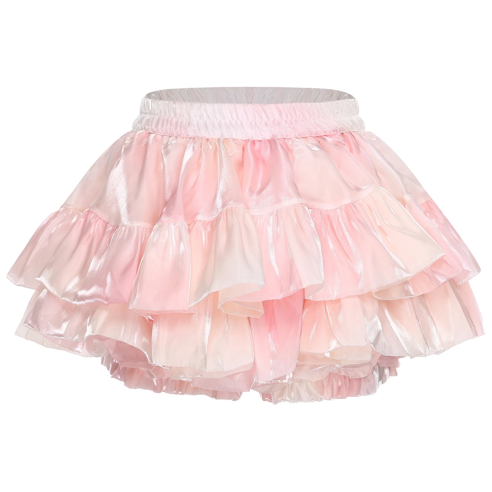 Women Lolita Pumpkin Shorts Puff Y2K Skirt Iridescent Tiered Culottes Elastic Waistband Ruffled Hem Built-in Skirt Anime Costume