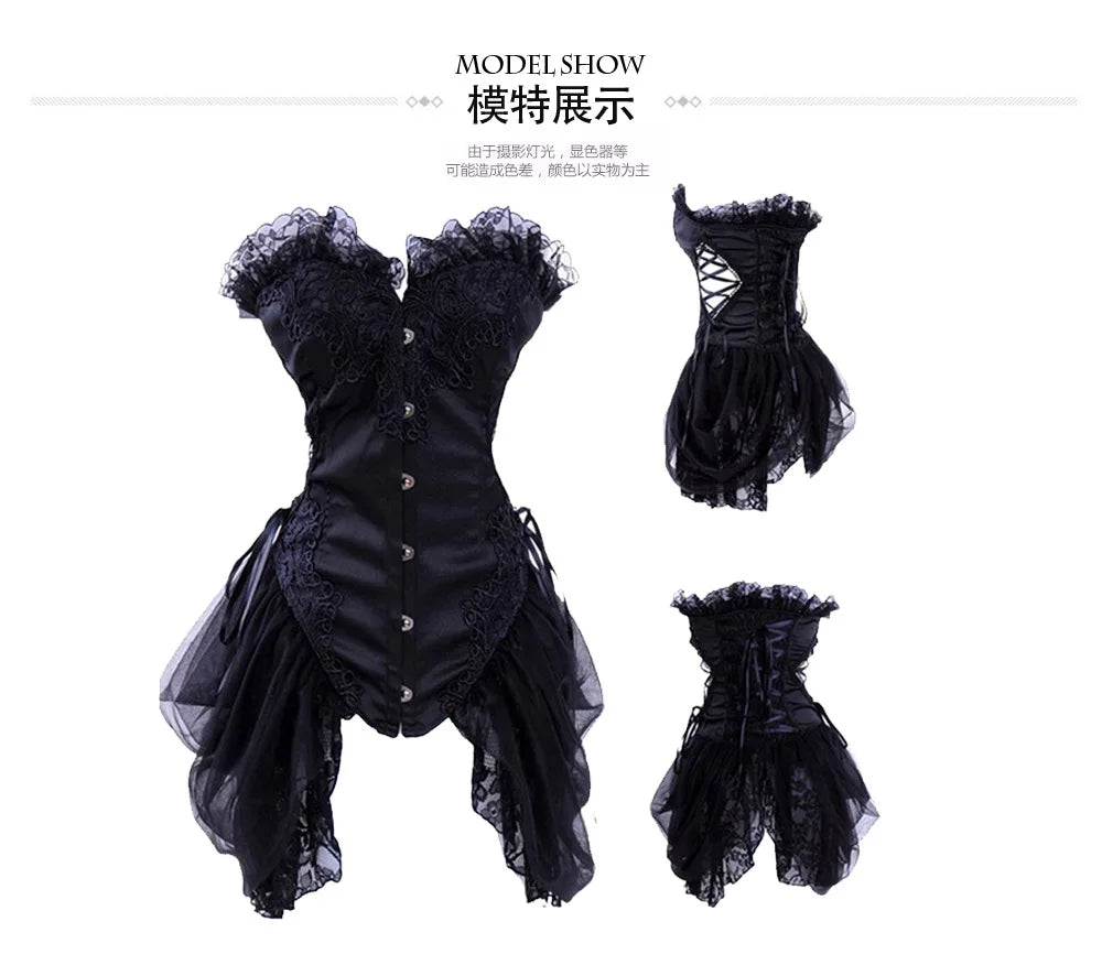 The Montmartre Tulle Corset Dress | Satin Overbust Gothic Bustier | Dark Romance Floral Dress | Parisian Princess