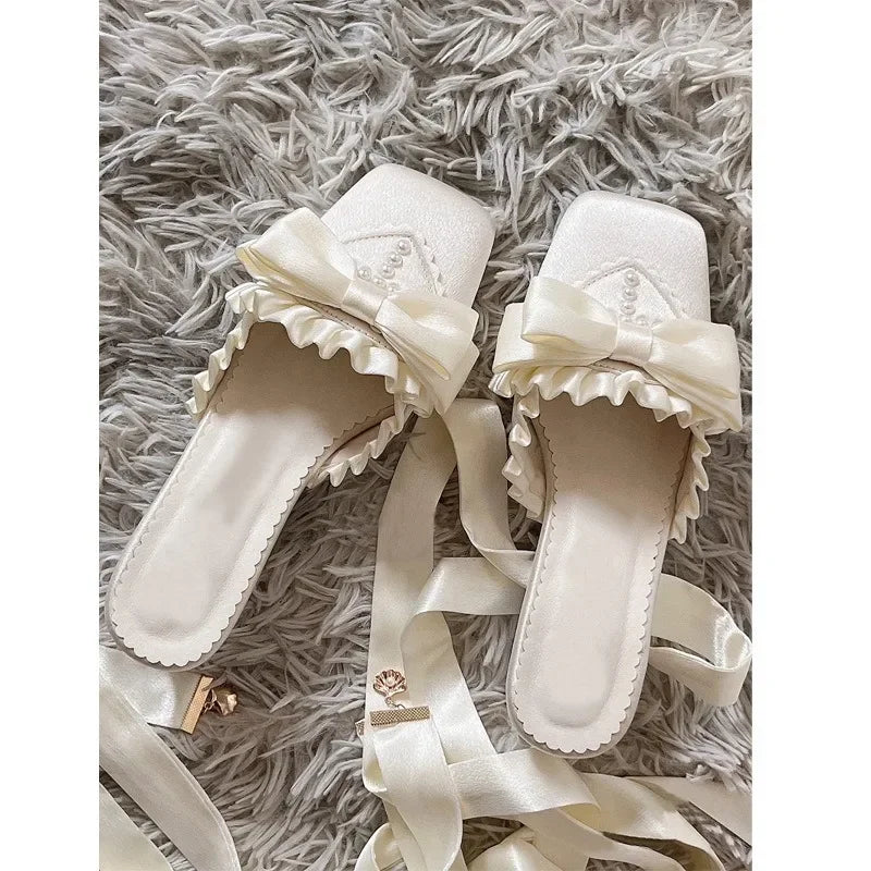 The Swan Satin Ballet Pumps | Lace-Up Platform Mary Jane | French Fairy Lolita Heels | Parisian Princess