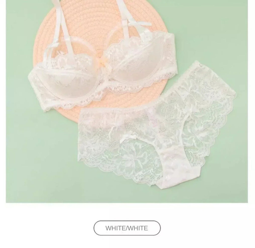 The Versailles Rabbit Ear Lace Bra Set | Half-Cup Push-Up Underwire | French Lace | Parisian Princess