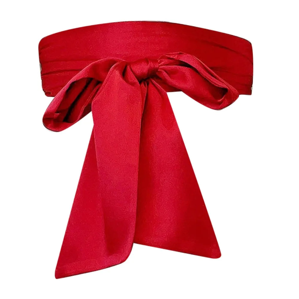 Satin Silk Parisian Bow Corset Waist Belt Decorative Wide Bowknot Fabric Ribbon Cummerbunds DIY Waist Cover For Women Lady Girl Bridal