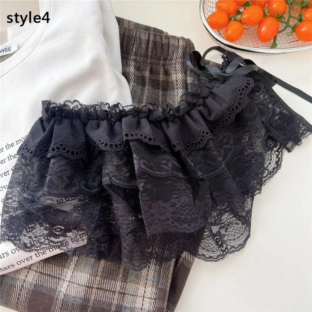 Lace Mini Skirts Women Elegant Sweet Lolita Short Skirts High Waist Ruffle Skirts Lace Trim Butt Curtain Skirt