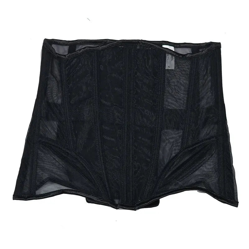 Women Abdomen Tight Corset Crops Under Bust Bustiers Breathable Mesh Waist Girdle With Bones Slimming Lace Up Bodices