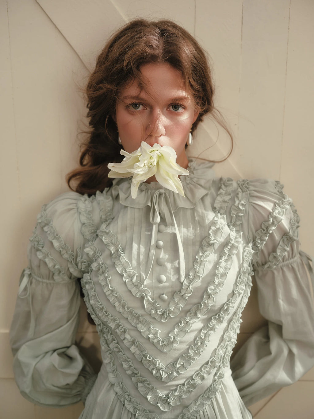 Parisian Princess French Dress Full Lantern Sleeve Long Maxi Ladies XS-XL Vintage High Waist 100% Cotton Lace Up 2025 New