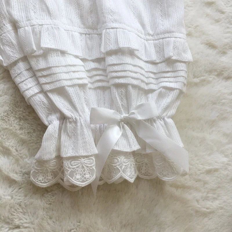 French Sweet Lolita Safety Short Pants Women Parisian Ruffleds Knickers Cotton Elastic Waist Victorian Bow Shorts Cute Bloomers