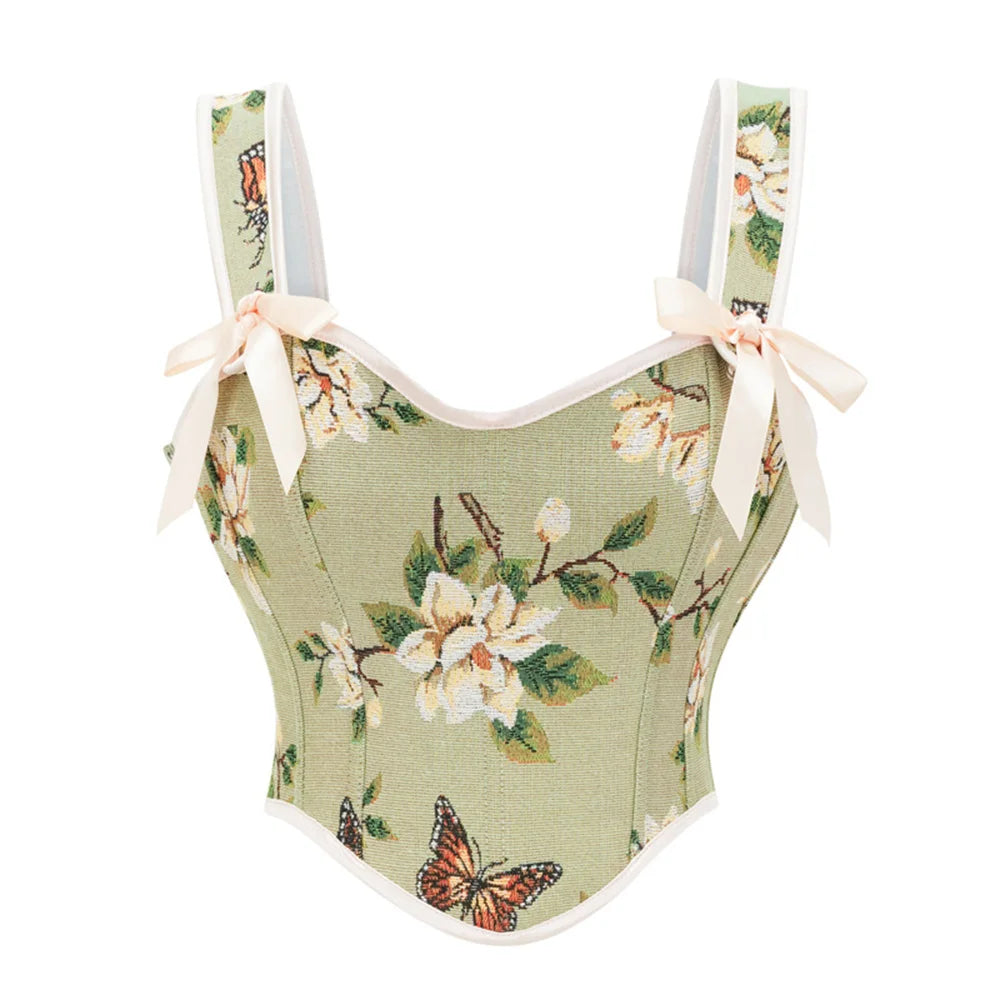 The Gilded Gothic Bustier | French Floral Overbust Corset | Shoulder Strap Side-Zip Body Shaper | Parisian Princess