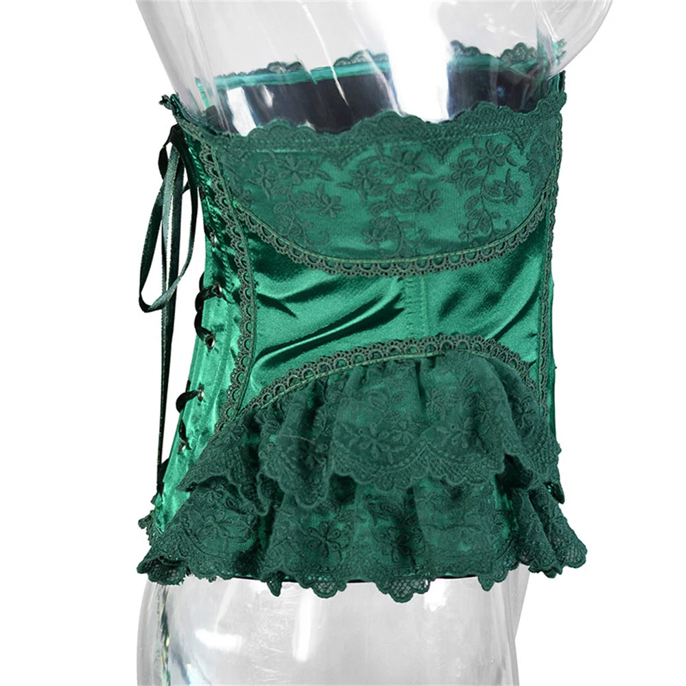 Women Short Steel Bones Floral Lace Underbust Corset Sexy Wedding Evening Dress Corsets Luxury Court Princess Cosplay Lolita