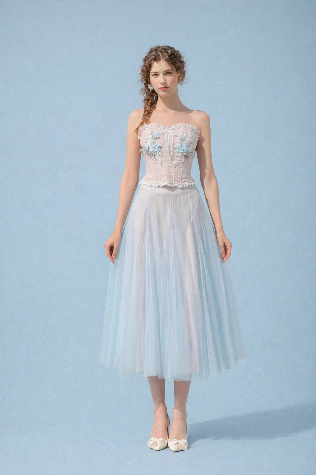 The Antoinette Embroidery Set | Vintage French Lace 2-Piece | Ruched Party Ensemble | Parisian Princess