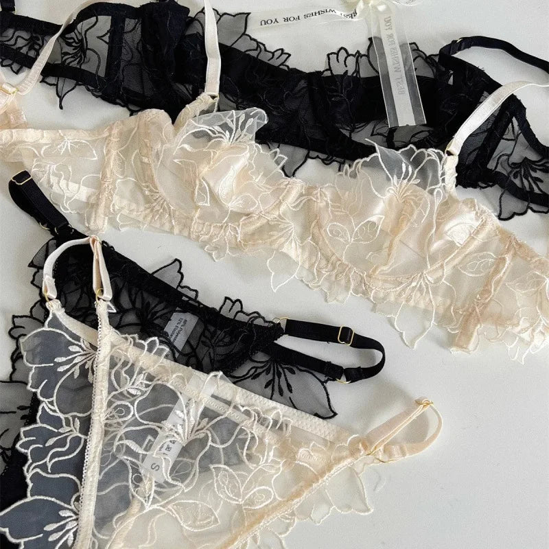 Sexy Lace Lightweight Bra Set Soft Underwire for Lift and Support Prevents Sagging Exquisite Embroidered Lingerie Two-Piece Set