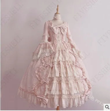 Anime Lolita Princess Dress For Women Cute Bow Lace Chiffon Stitching Dresses Ladies All-match Large Swing Skirts New