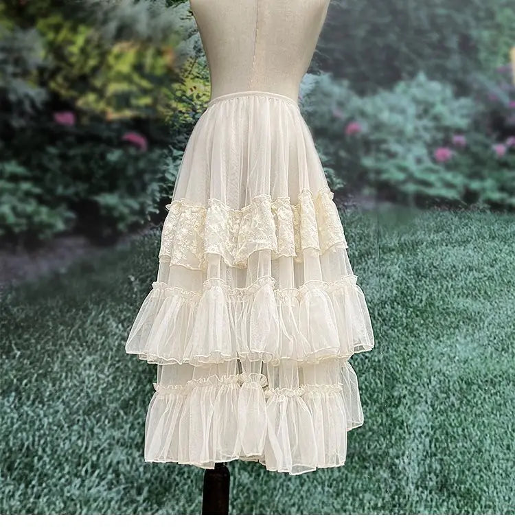 The Swan Lake Ruffled Cover-Up | Double-Layer Asymmetrical Mesh Skirt | Sweet Lolita Waist Curtain | Parisian Princess