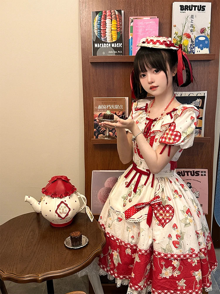 Parisian Cottagecore Original Strawberry Embroidery Cute Apron Soft Girl Sweet Lolita Dress Versatile Apron Women's Y2k Accessories