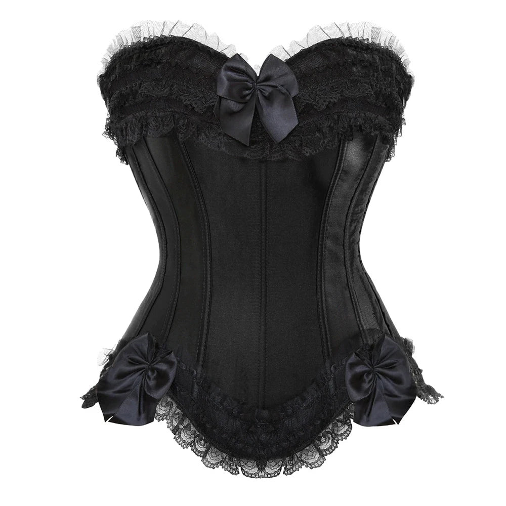 The Versailles Bowknot Bustier | Parisian Lace Showgirl Body Shaper | Gothic Satin Bridal Lace-Up Corset | Parisian Princess