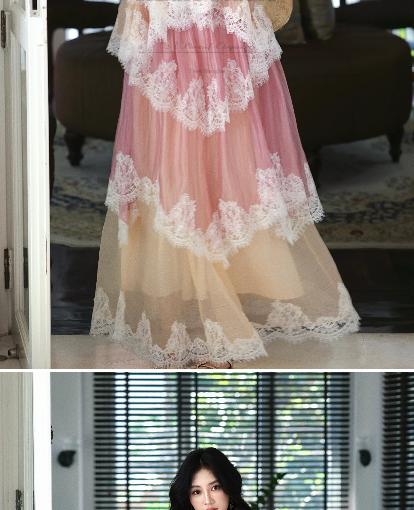 The Chantilly Gradient Lace Gown | Strapless Heavily Embellished Maxi | Vintage Gathered Skirt | Parisian Princess