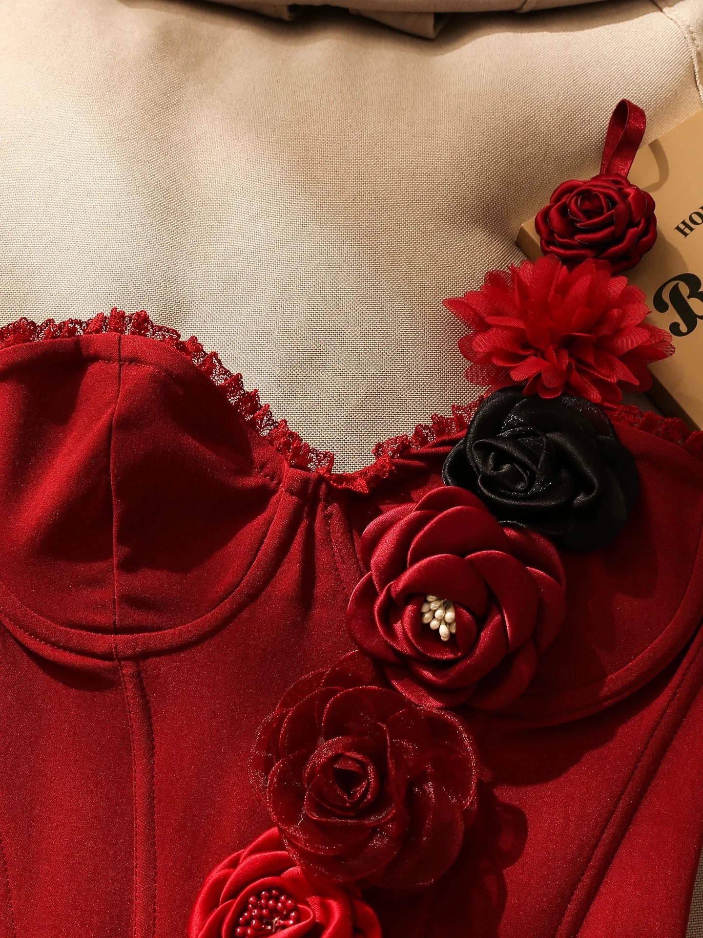 Palace-style elegant red 3D floral corset, stylish solid color corset for hot girls, performance party and evening wear