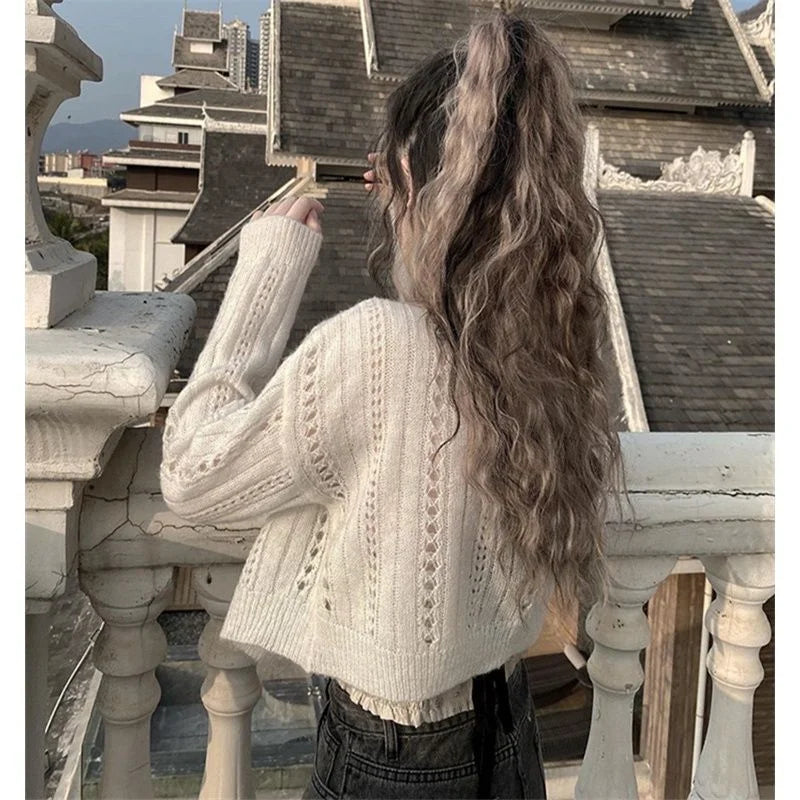 The Starry Ballet Cardigan | Parisian Hollow-Out Beaded Knit Jacket | Spring Autumn O-Neck Short Style Sweater | Parisian Princess