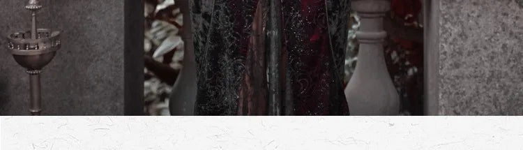 Gothica Original Design Vampire Black Red Dress Lace Patch Gothic Velvet Trumpet Sleeveless Sexy X-Long Dress Halloween