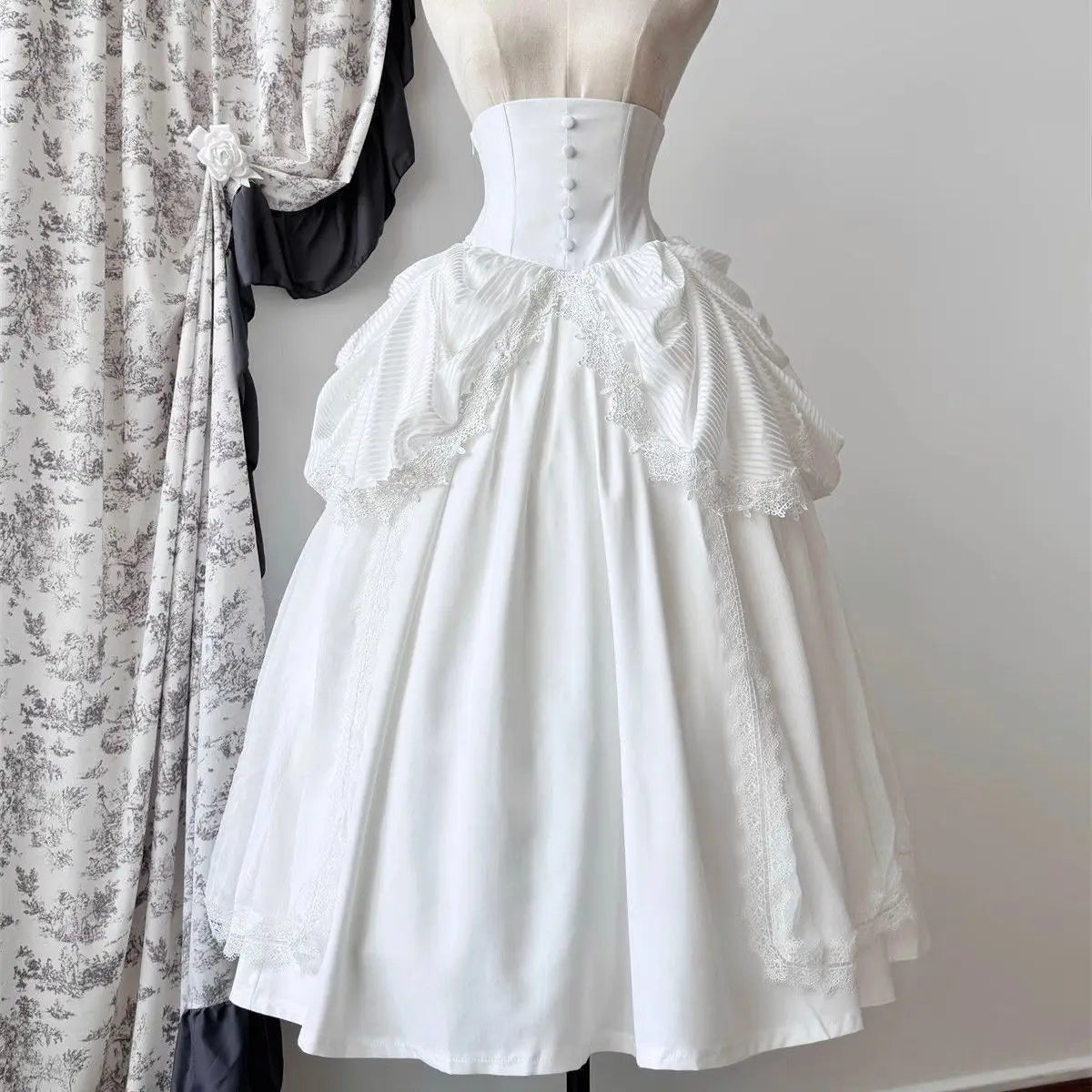 The Tuileries Big Swing Skirt | French Lolita High-Waist Maxi | Patchwork Lace Ankle-Length Saia | Parisian Princess