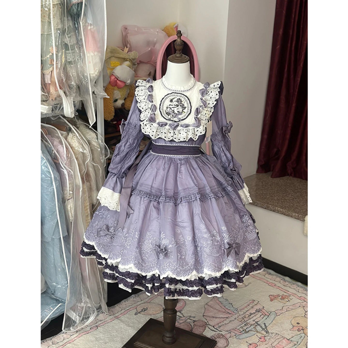 The Versailles Violet Bow Dress | Purple Long Sleeve Lolita OP | French Elegant High Waist Maxi | Parisian Princess