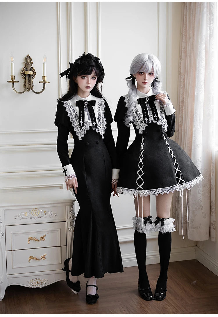Original French Elegant Court Black Long Mermaid Dresses Op Autumn New Women's Slim Fit Lolita Long Sleeve Dress Gothic Dresses