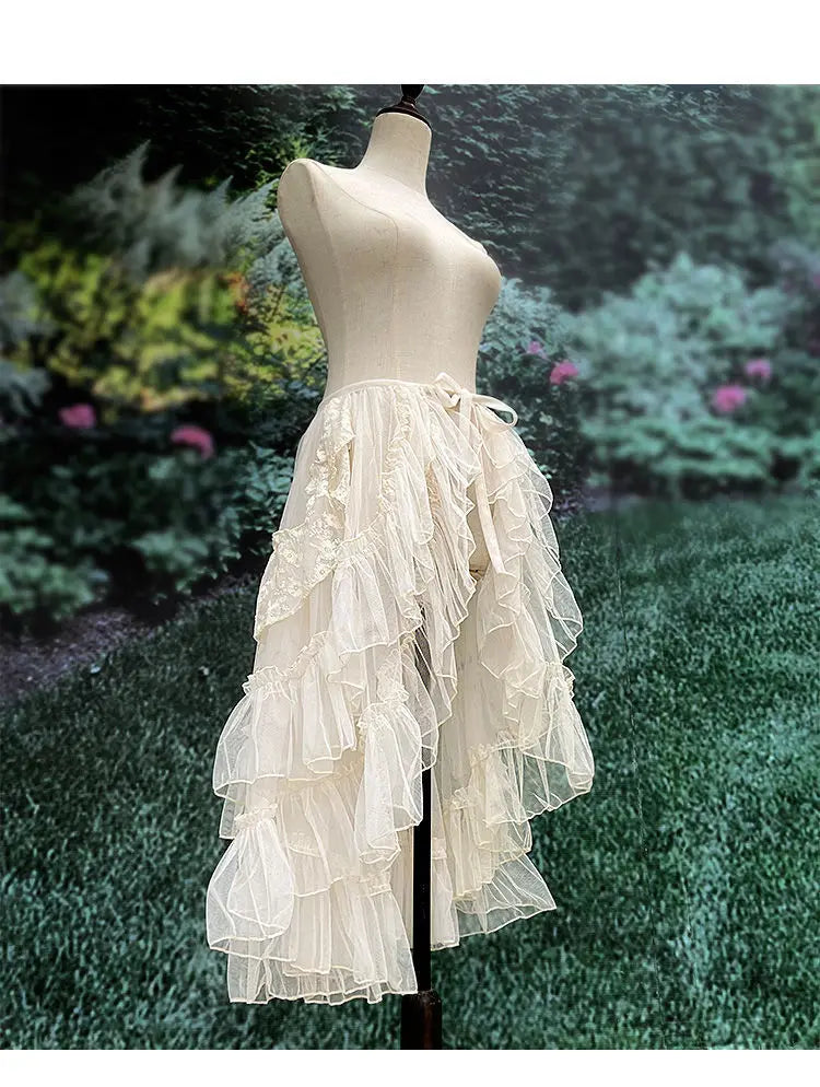 The Swan Lake Ruffled Cover-Up | Double-Layer Asymmetrical Mesh Skirt | Sweet Lolita Waist Curtain | Parisian Princess