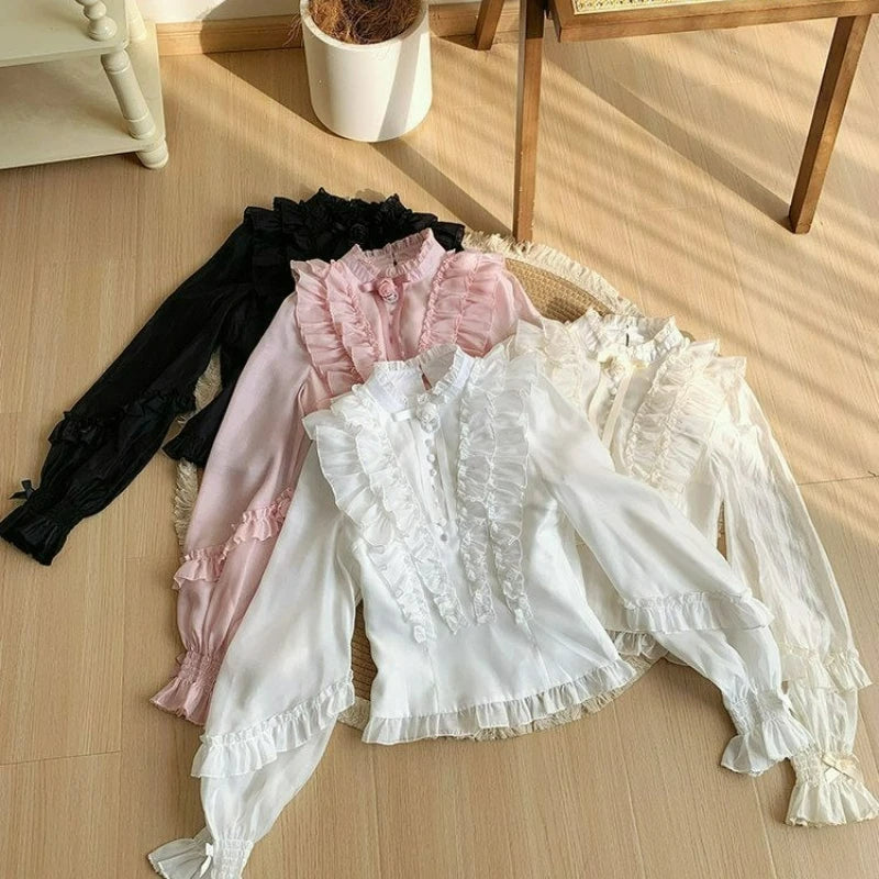 The Parisian Muse Ruffle Blouse | French Vintage Flare Sleeve Top | Elegant Slim Blouse | Parisian Princess