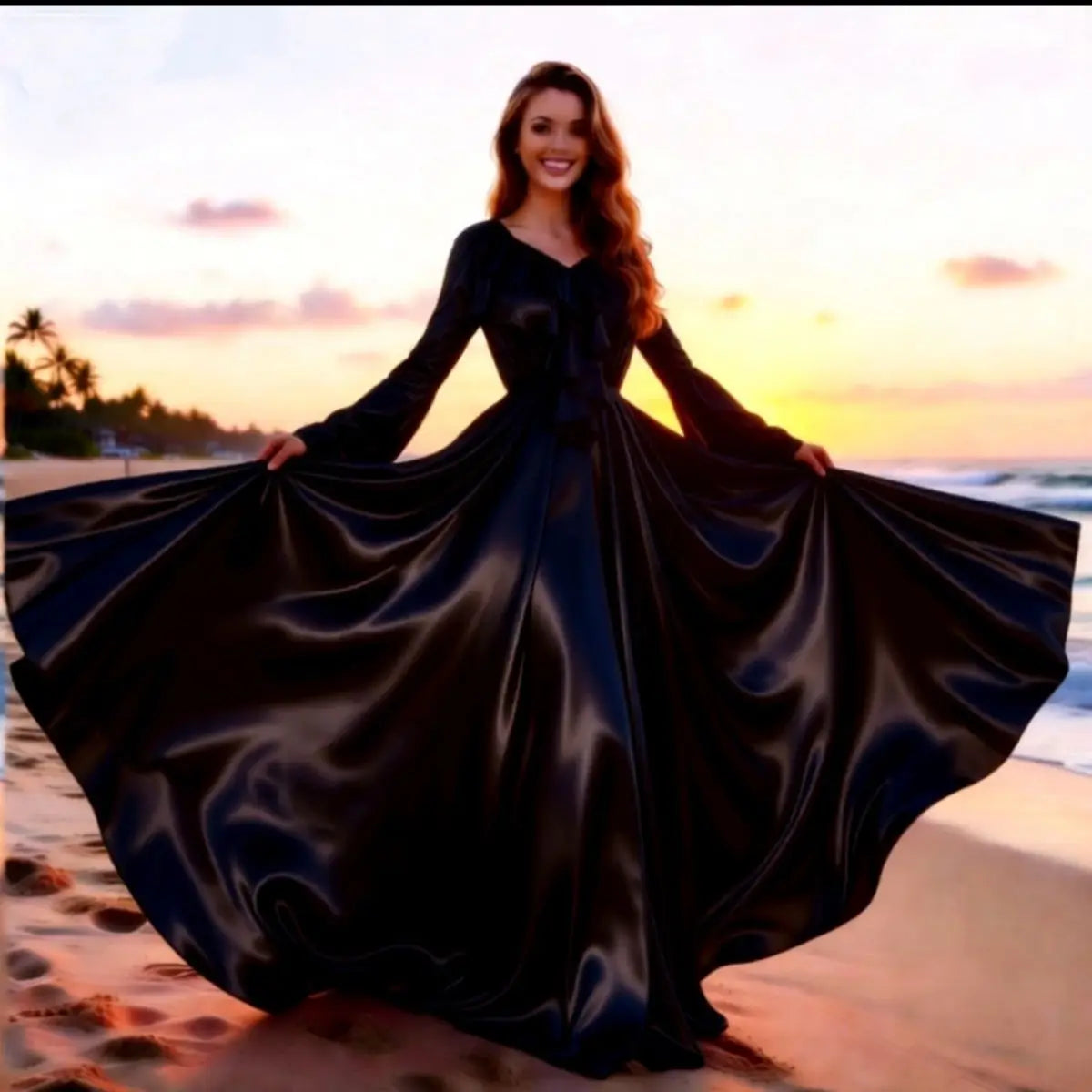 The Petit Trianon Ice Silk Sleep Gown | Glossy Satin Ruffle Maxi | Butterfly Sleeve Nightdress | Parisian Princess