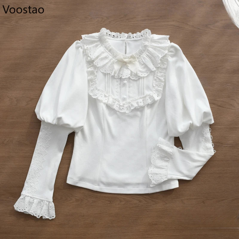 The Chantilly Lace Gigot Blouse | Parisian Lolita Ruffled Shirt | Peter Pan Collar Puff Sleeve Top | Parisian Princess