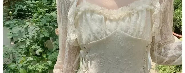 Lace Sun Protection Clothing Women's Summer Outerwear with Strap Vest Top Short Slim Long Sleeve Shirt Coat Gentle Breeze