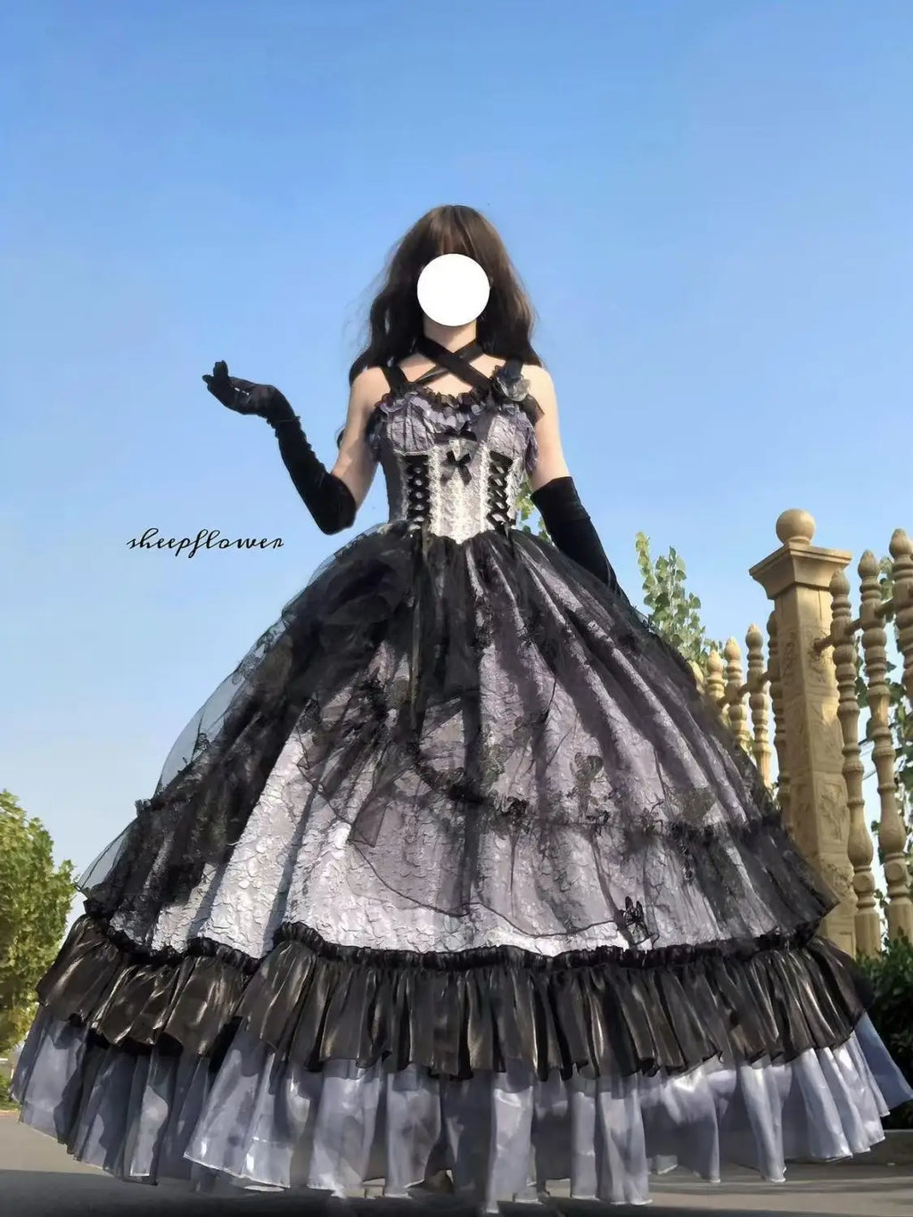 Dophee Original Lolita Flower Wedding Dress Set Gothica Black Pink JSK Dress Elegant Ruffles Mesh Spring Summer OP Dress