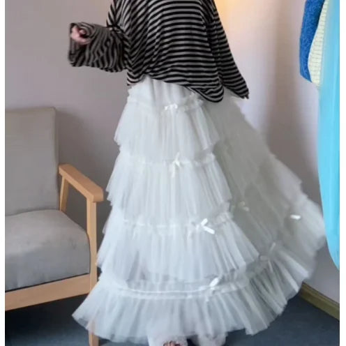 The Trianon Layered Gauze Cake Skirt | Romantic Ruffle A-Line Midi | European Princesscore Skirt | Parisian Princess