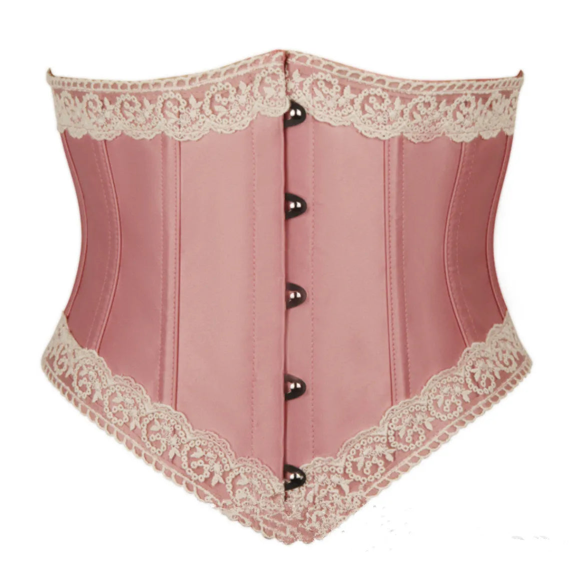 Womens Pink Underbust Corset Top Sexy Lace Trim Boned French Style Lolita Bodices Vintage Bustier Bridal Wedding Party Costumes