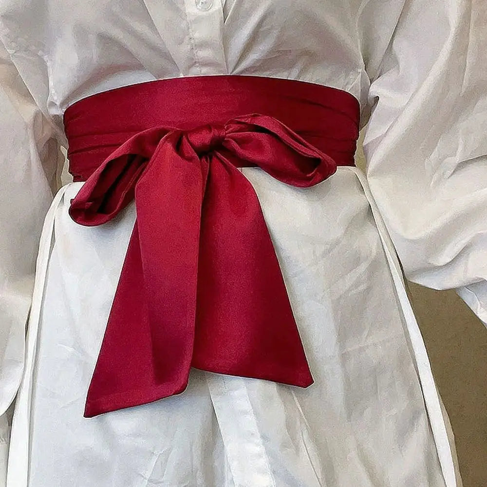 Satin Silk Parisian Bow Corset Waist Belt Decorative Wide Bowknot Fabric Ribbon Cummerbunds DIY Waist Cover For Women Lady Girl Bridal