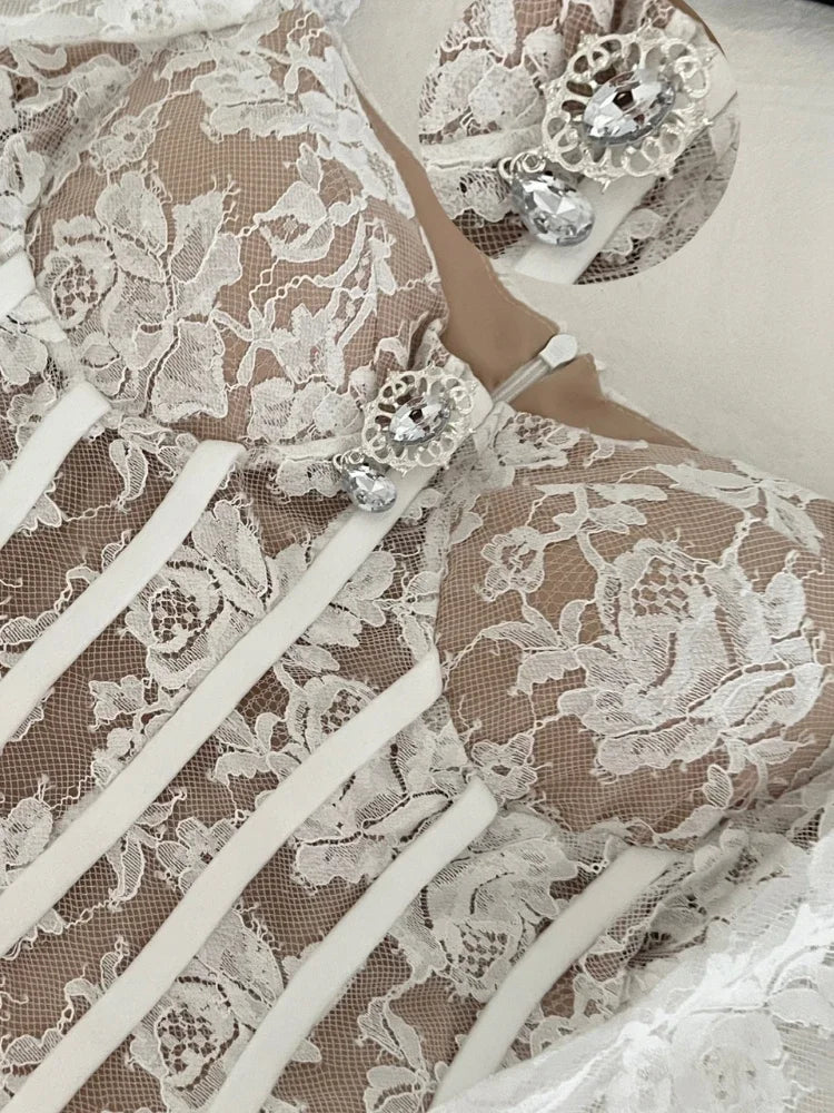 The Flora-Bone Structured Mini | Elegant Floral Embroidery & Fishbone Lace Evening Wear | Parisian Princess