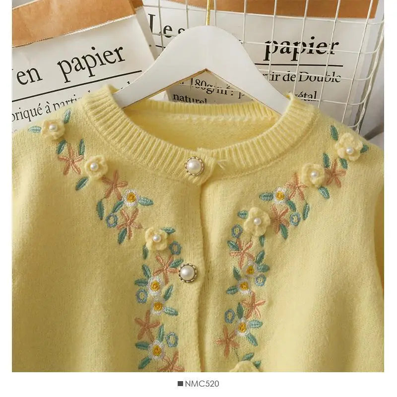 The Tuileries Garden Cardigan | Pink Handmade Floral Embroidered Sweater | Vintage Parisian Girl Knit | Parisian Princess