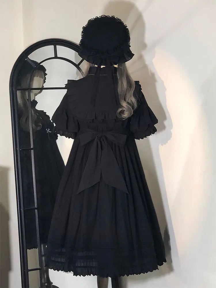 The Midnight Muse Gown | Classical Gothic Lolita Summer Dress | Darkly Retro Puff Sleeve A-Line Midi | Parisian Princess