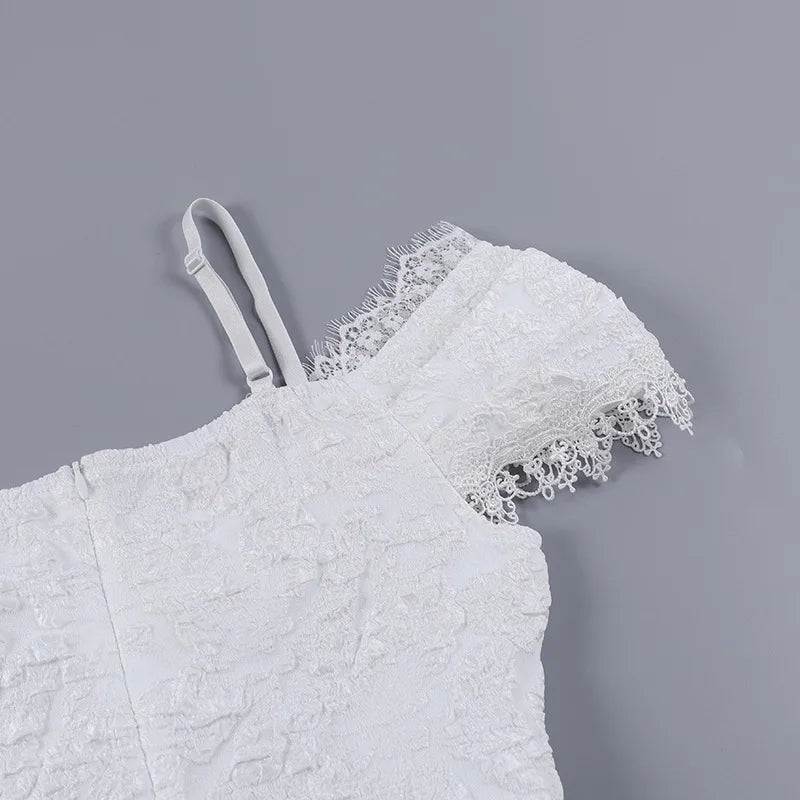 Gothica Lace Short Dress Women Cobweb Patchwork Short Sleeve Cold Shoulder Halloween Outfit Horror Ruffle Trim Costume