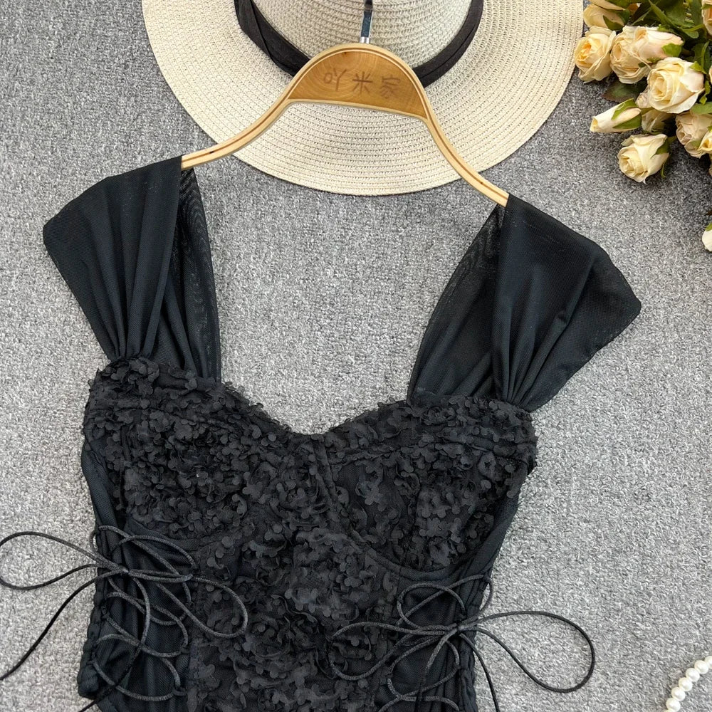 Flower Lace Tank Top Fish Bone Crop Design Inner Strap French Tube Tops Y2k Cute Pink Corset Summer Wear