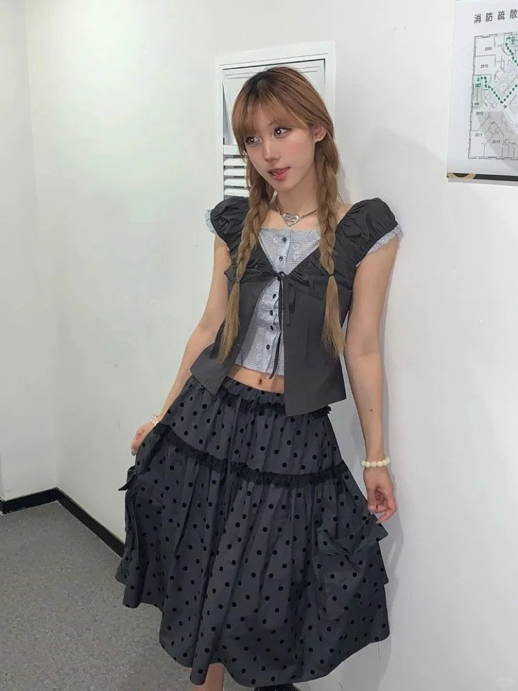 La Baronne Grey Polka Dot Midi | Vintage Pocket Skirt | French Retro Mid-Calf Skirt | Parisian Princess